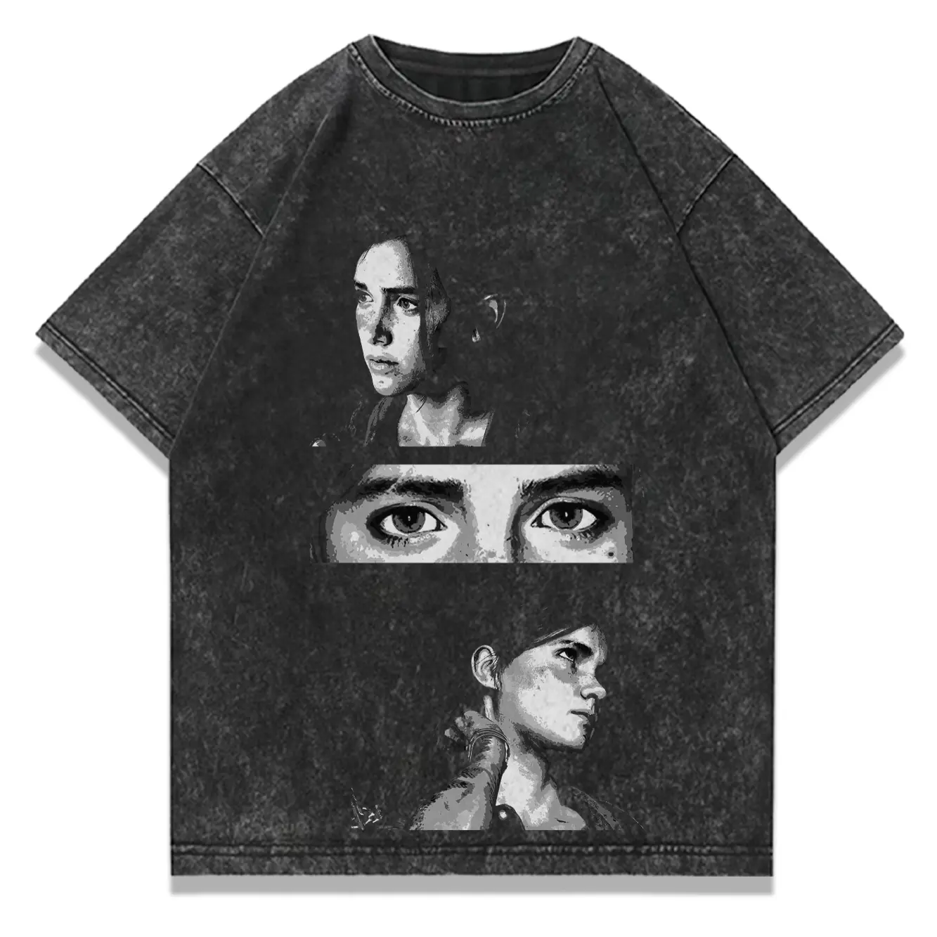 Men's Baggy Vintage Gamer Graphic T-Shirt in Distressed Cotton with a Round Neck for Casual Streetwear, Chic