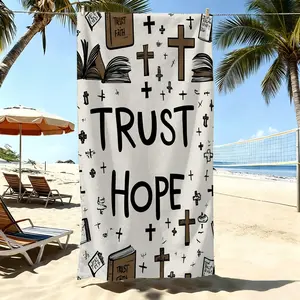 Single-piece "Trust·Hope" Cross Beach Towel, suitable for beach trips and meditation activities-faith-themed gift, featuring a cross print and hand-painted religious patterns, suitable for spas and travel-an inspiring gift