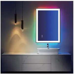 Triple Color Temperature/LED/RGB Smart Touch Control Bathroom Mirror with Tempered Glass, Adjustable Light, Fog & Shatterproof, Memory Function, Rectangular Wall Light, Wall-Mounted Bathroom Mirror