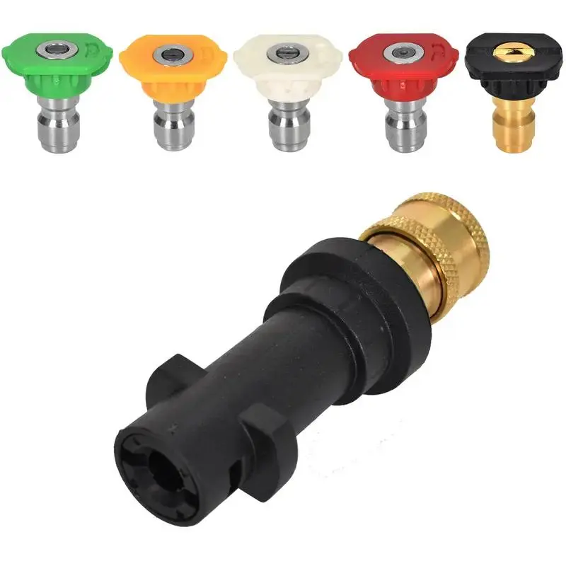 High-pressure Washer Adapter Kit with 5 Multi-stage Nozzle Heads, High Pressure Nozzles, 1/4" Quick Connect Adapter for Karcher K2-K7, Car Cleaning Accessories Set, Spray Nozzle Tips