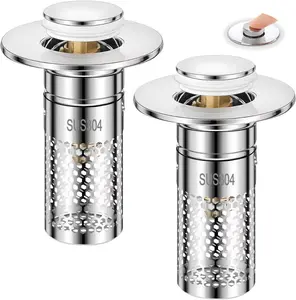 Upgrade Bathroom Sink Stopper HairCatcher, Universal Pop Up Sink Drain Filter withStainless Steel Filter Basket, Bathroom Sink Drain Strainer Brass Construction Rubber Shower