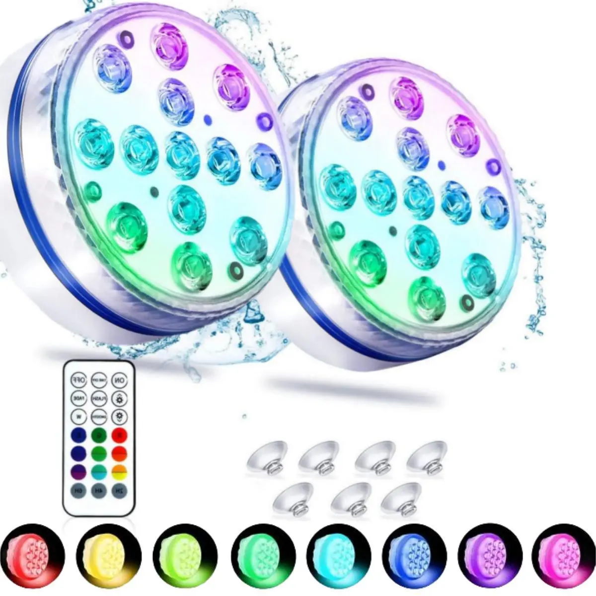 Waterproof Submersible LED Pool Light – 16 RGB Color Modes, Battery-Powered with RF Remote, Magnetic Mount for Pools, Ponds, Outdoor Decor