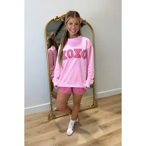 XOXO Gingham Mock Neck Sweatshirt Pink