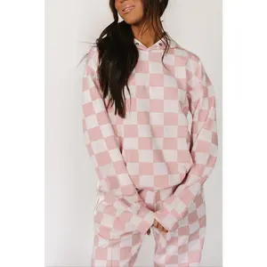 University Hoodie Pink & Powerful - Pink Checkered Stretch Hoodie