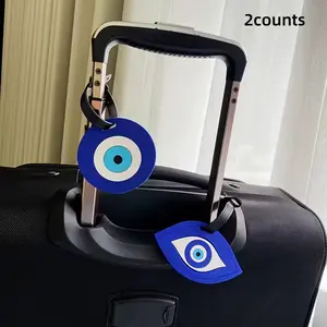 2-Pack Creative Luggage Tags, Blue Cartoon PVC Silicone Suitcase ID Tags, Anti-Loss Travel Accessories, Unisex, Portable Boarding Labels