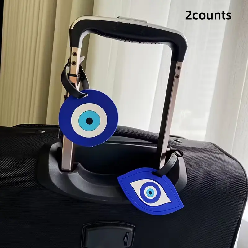 2-Pack Creative Luggage Tags, Blue Cartoon PVC Silicone Suitcase ID Tags, Anti-Loss Travel Accessories, Unisex, Portable Boarding Labels