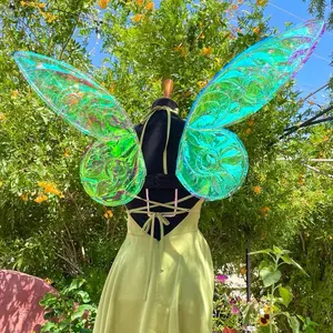 A Fairy Named Bell - Large Fairy Wings for Adults - Tinkerbell Inspired Cosplay Accessories - Quick Ship - Green & Blue Iridescent Design