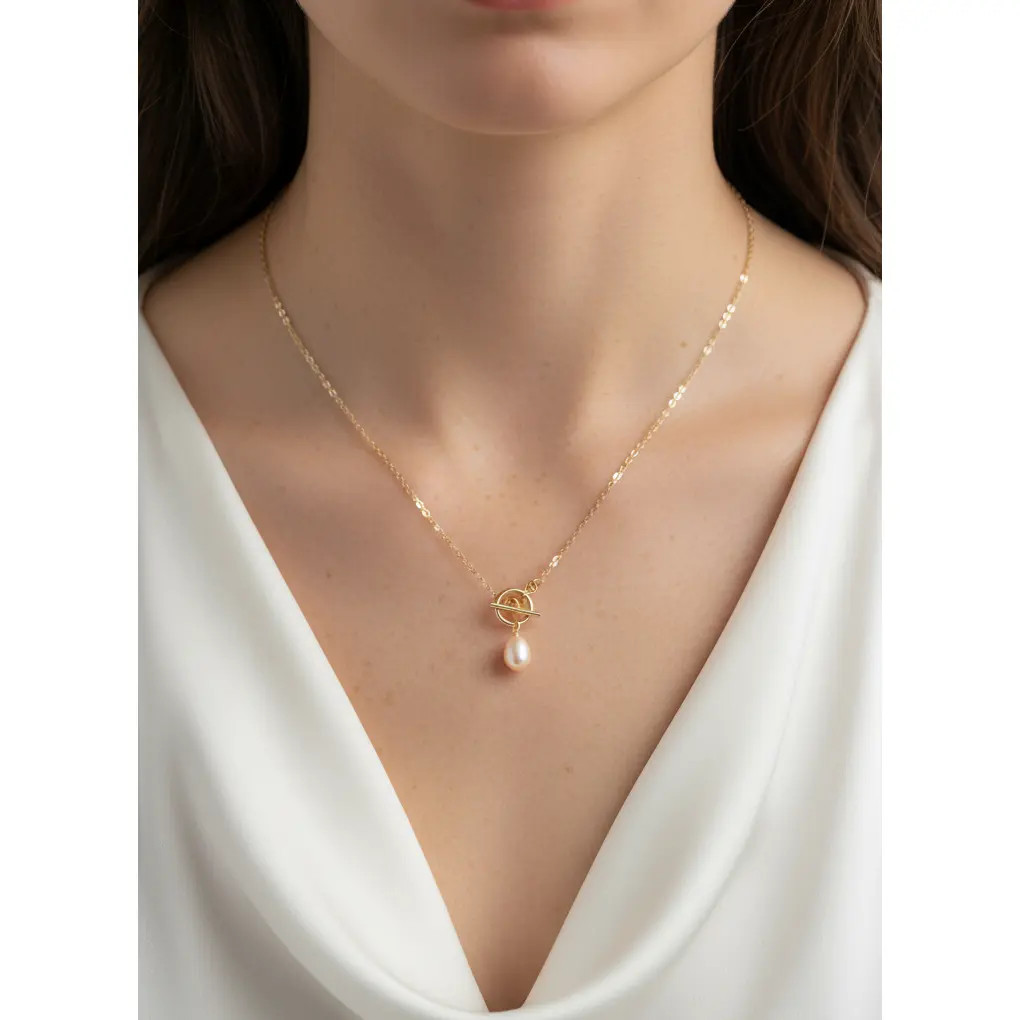 Dainty Pearl Drop Toggle Necklace