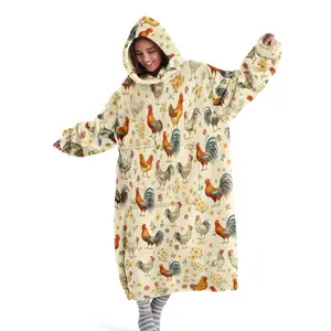 Hoodie blanket, wearable blanket, rooster full printed hooded wearable blanket, digital printed flannel blanket, soft and warm blanket suitable for sofa cover, air conditioning blanket, nap blanket cover, office bed, camping trip, Cozy Hooded Blanket