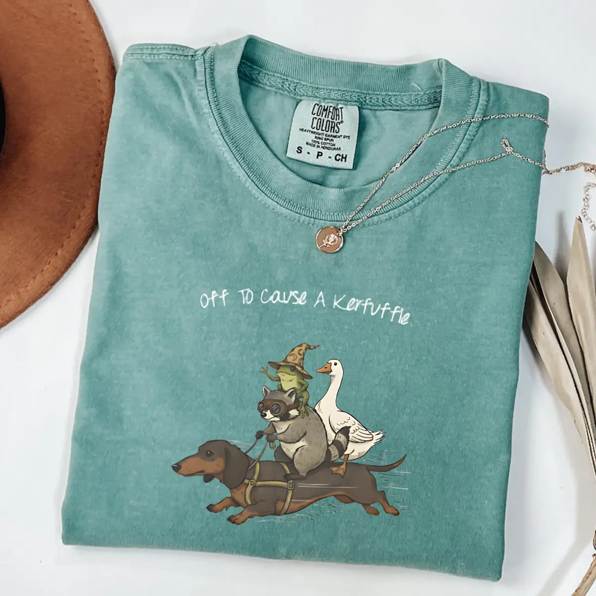 Comfort Colors "Off To Cause A Kerfuffle" Shirt - Women's Cute Vintage Animal Graphic Tee, Funny Whimsical Squad, Soft Cotton Top, Fitted