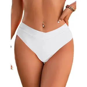 Women's Cross V Cut Front Bikini Bottom Full Coverage Bathing Suit Bottoms