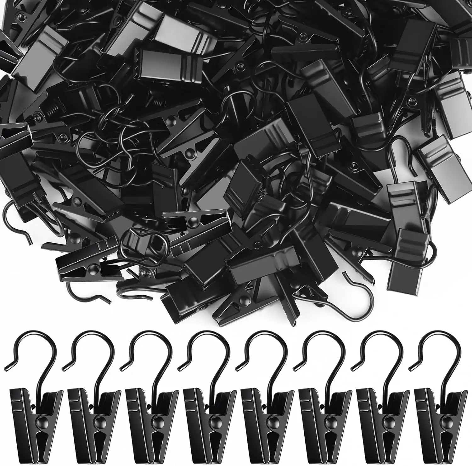 100 Pack Small Curtain Clips Curtain Hooks for Outdoor String Lights, Stainless Steel Clips for Hanging Curtain Hooks for Drapes, Black