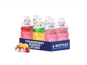 Mogu Mogu Variety Pack Juice Drink with Nata de Coco (Coconut Jelly) – Lychee, Strawberry & Mango, Chewy Fruit Beverage for Kids & Adults, 6 Pack Bottles, 10.82 fl oz Each