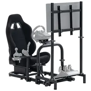 Supllueer Racing Simulator Cockpit Black Seat Stand with Black Seat and Monitor Mount Fit for Logitech,Thrustmaster,G923 G29 G920,T248 T300, Excluding Steering Wheel Shift Lever Pedal Display