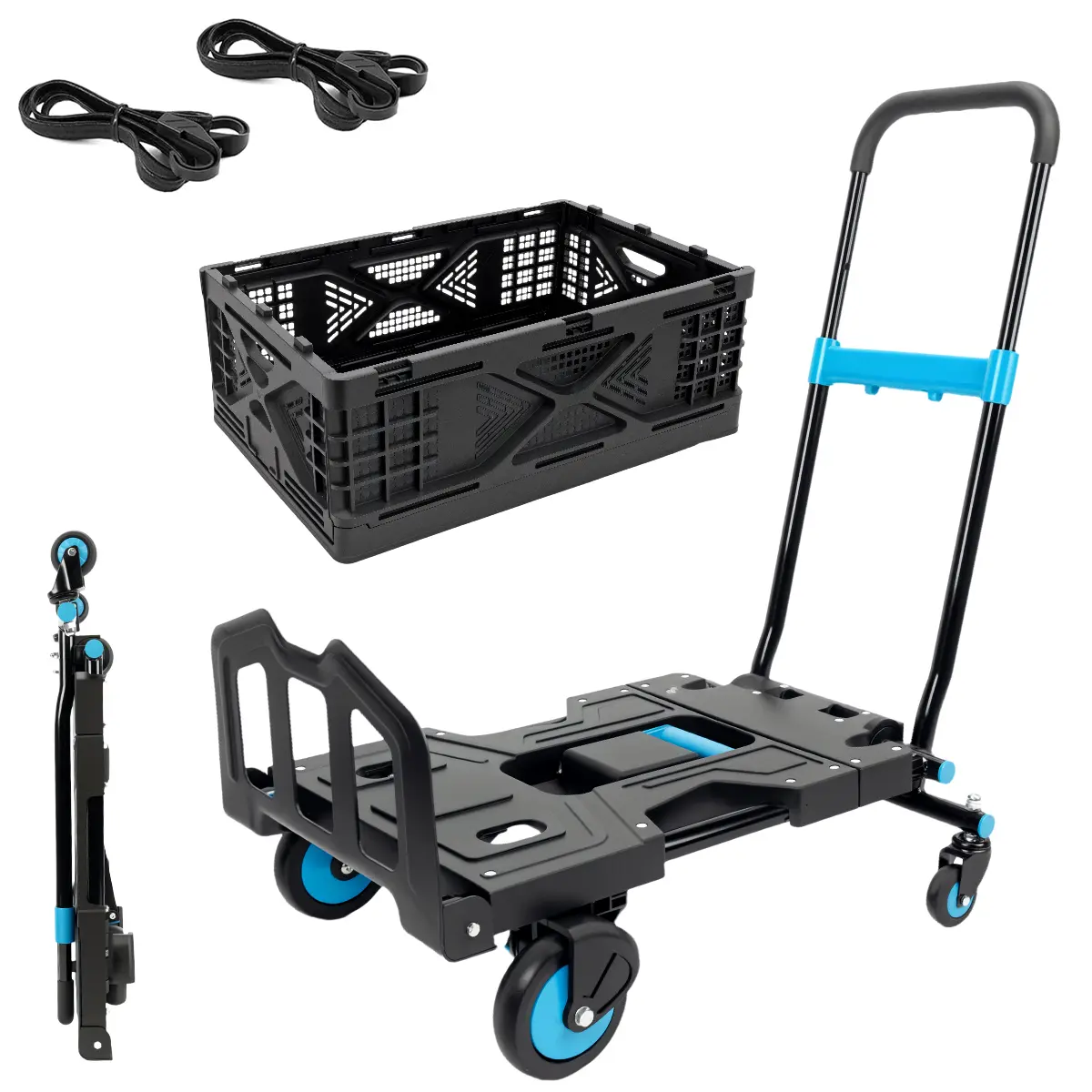 WheelX 2-in-1 Multi-functional Foldable Hand Truck & Flat Dolly - Collapsible Folding Trollies with Storage Basket, 330 lbs Capacity - Portable for Home, Moving - Foldable Trollies Father's Day Gift, Portable Folding Trollies