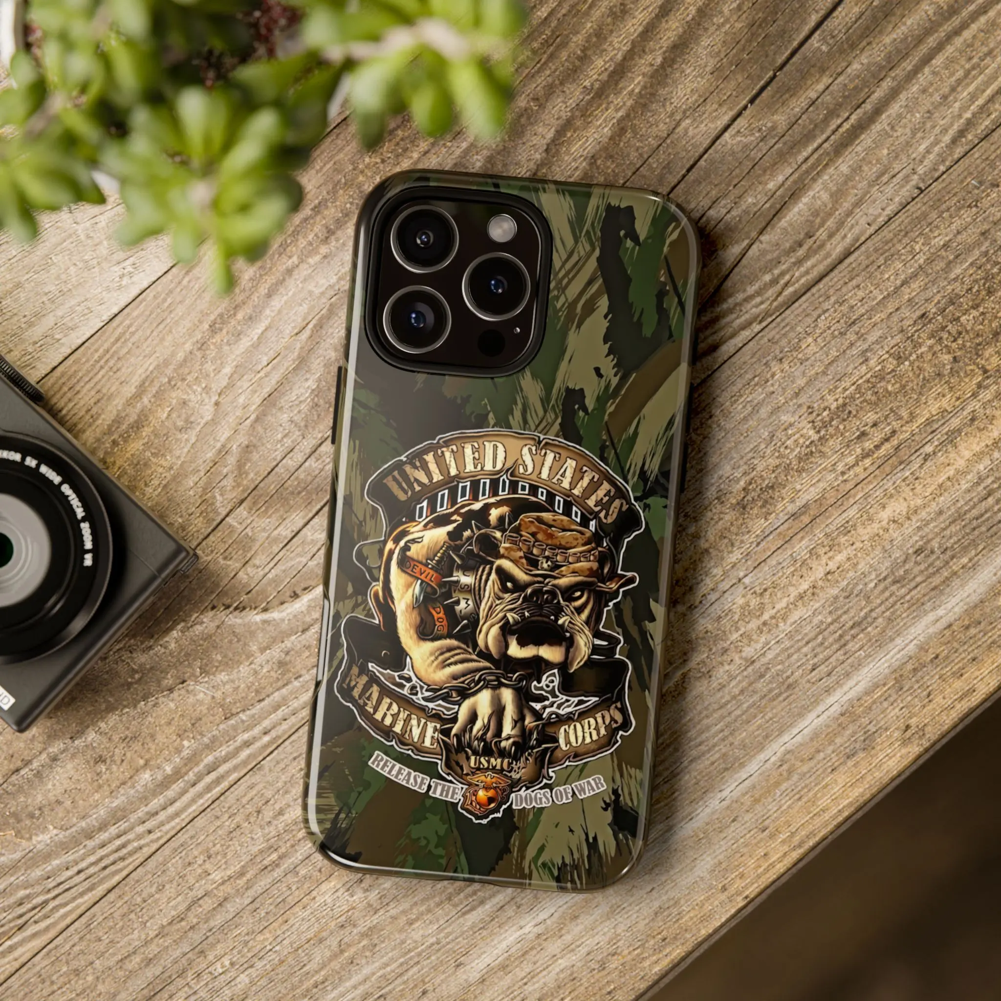 USMC Bulldog Camo Military Style Glossy iPhone Case for iPhone 11–17 Pro Max Protective Phone Cover