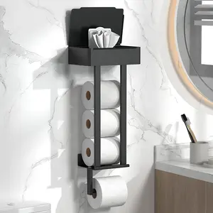 Wall-Mounted Towel Rack Paper Holder with Tissue Box, Tissue Dispenser, Space-Saving Design, Multifunctional Bathroom Accessory for Modern Home Bathrooms, Bathroom Organizer, Toilet Paper Holder