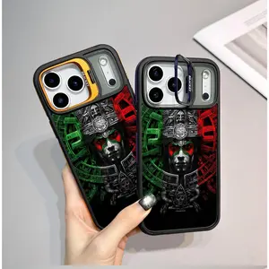 Mexican Aztec Warrior Sun Stone Phone Case with Lens Kickstand - Chicano Culture Protective Cover for iPhone 17 pro max 16 14 15 16 13 12 11 Pro Max plus Air For Samsung Galaxy S25 S24 S23 FE Ultra EDGE Phone Cases  #YGSSLDJTZJTT1