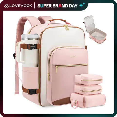 LOVEVOOK Colorblock Carry-On Travel Backpack with 3 Packing Cubes and Laptop Compartment - Personal Item, TSA-Friendly, Airline Approved Travel Bag for Hiking, Overnight, Weekend,High-capacity and Durable,outdoorfun