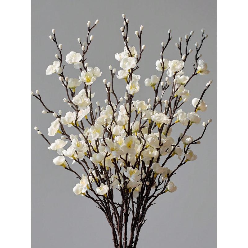 12/24Pcs Winter Artificial Flowers White Plum Silk Blossom 21.7'' Fake Wintersweet Long Stem Plastic Faux Flowers for Home Hotel Office Wedding Party Garden Centerpieces All Season Decor Decoration Ornaments(vase not included)