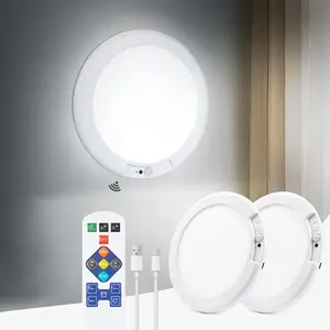 2-Piece Rechargeable Ceiling Lights, LED Three-Tone Dimmable, Wireless Installation, Remote Control, Ideal for Hallway, Closet, Office