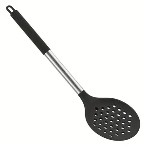 1pc Silicone Large Slotted Spoon, High-Temperature Resistant, for Filtering, with a Long Handle for Scooping Noodles, Dumplings, Draining, Pasta, Hot Pot, And a Stainless Steel Handle for Cooking