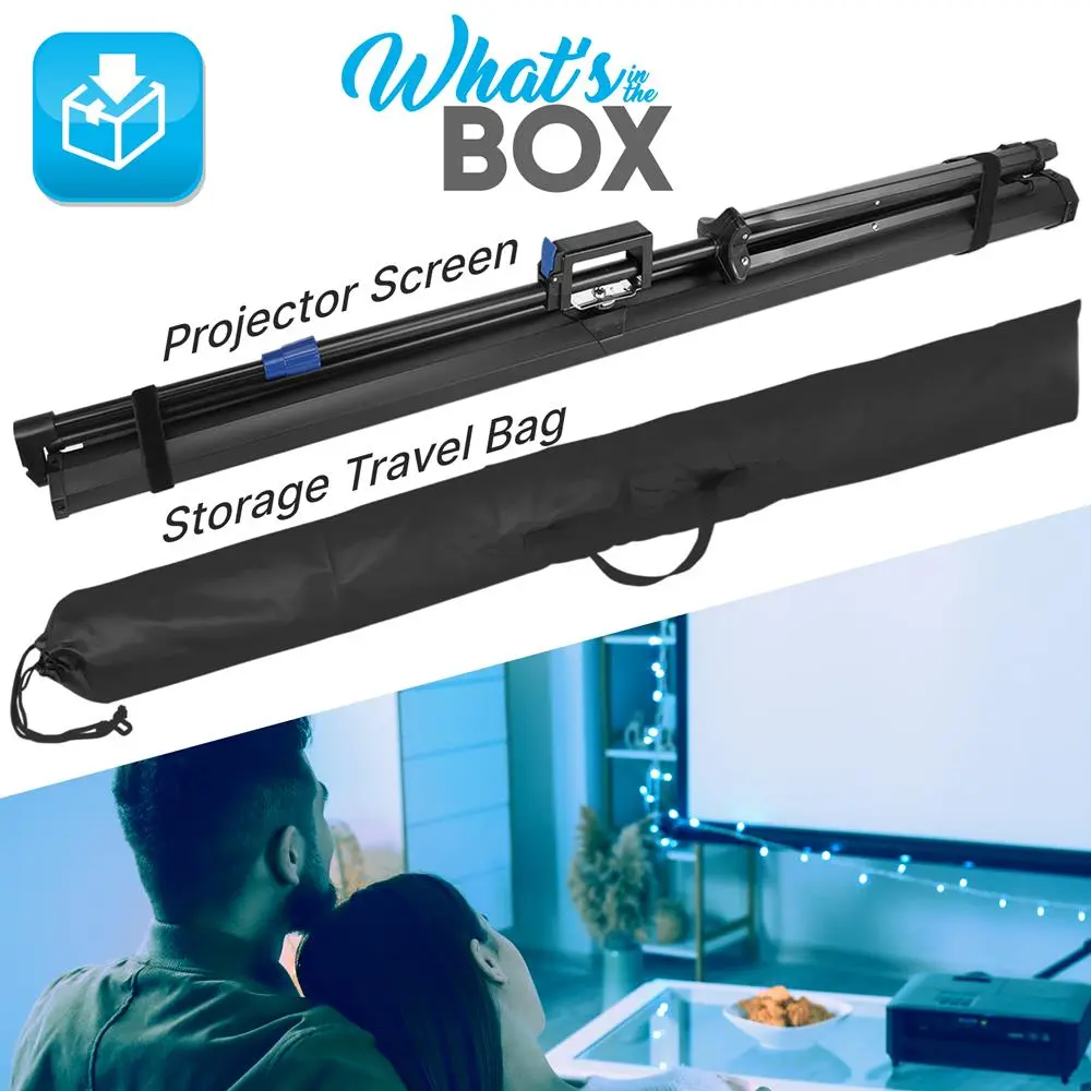 100" Portable Home Projector Screen - Quick Setup, Matte White Surface, Durable Steel-Aluminum Tripod Stand, Compatible with Mobile Devices for Home Audio & Video Use
