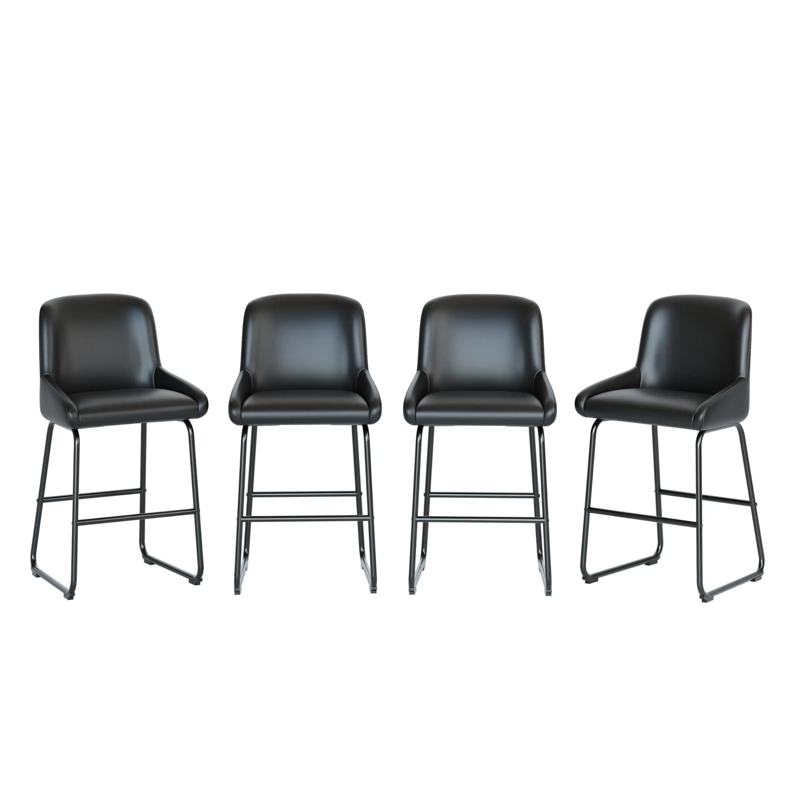 Modern Industrial Counter Height Stools Set of 4 - PU Leather Bar Stools with Backrest & Footrests, Upholstered Seating for Kitchen Island, Dining Room