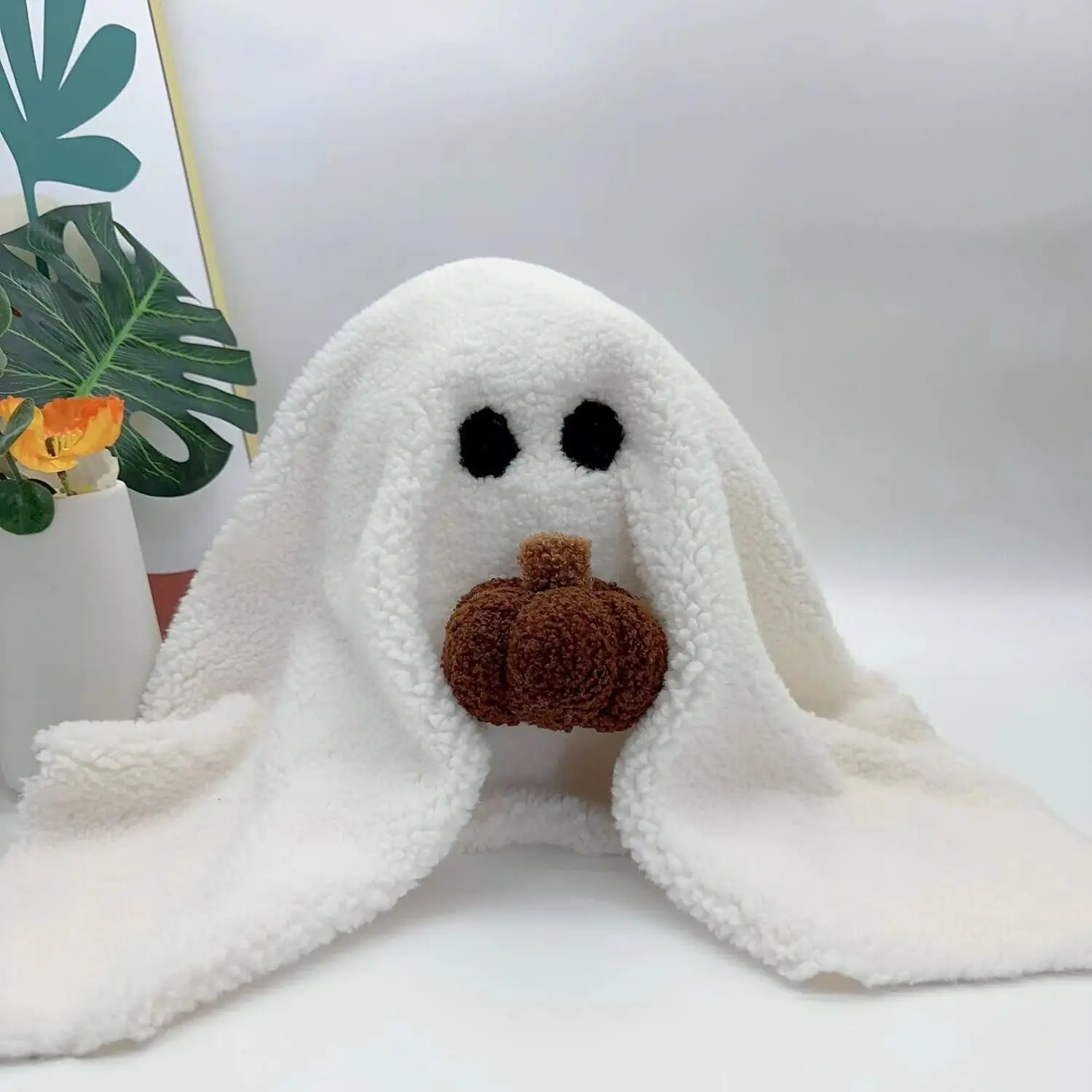 Ghost with Pumpkin Pillow, 11 Inch Ghost Plush Toy Halloween Decor, Cute Soft Halloween Party Decoration Pillow, Birthday, Thanksgiving, Christmas, for Boys and Girls