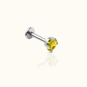 Classic Yellow CZ 3mm Threadless Labret Titanium Flat Back Earring