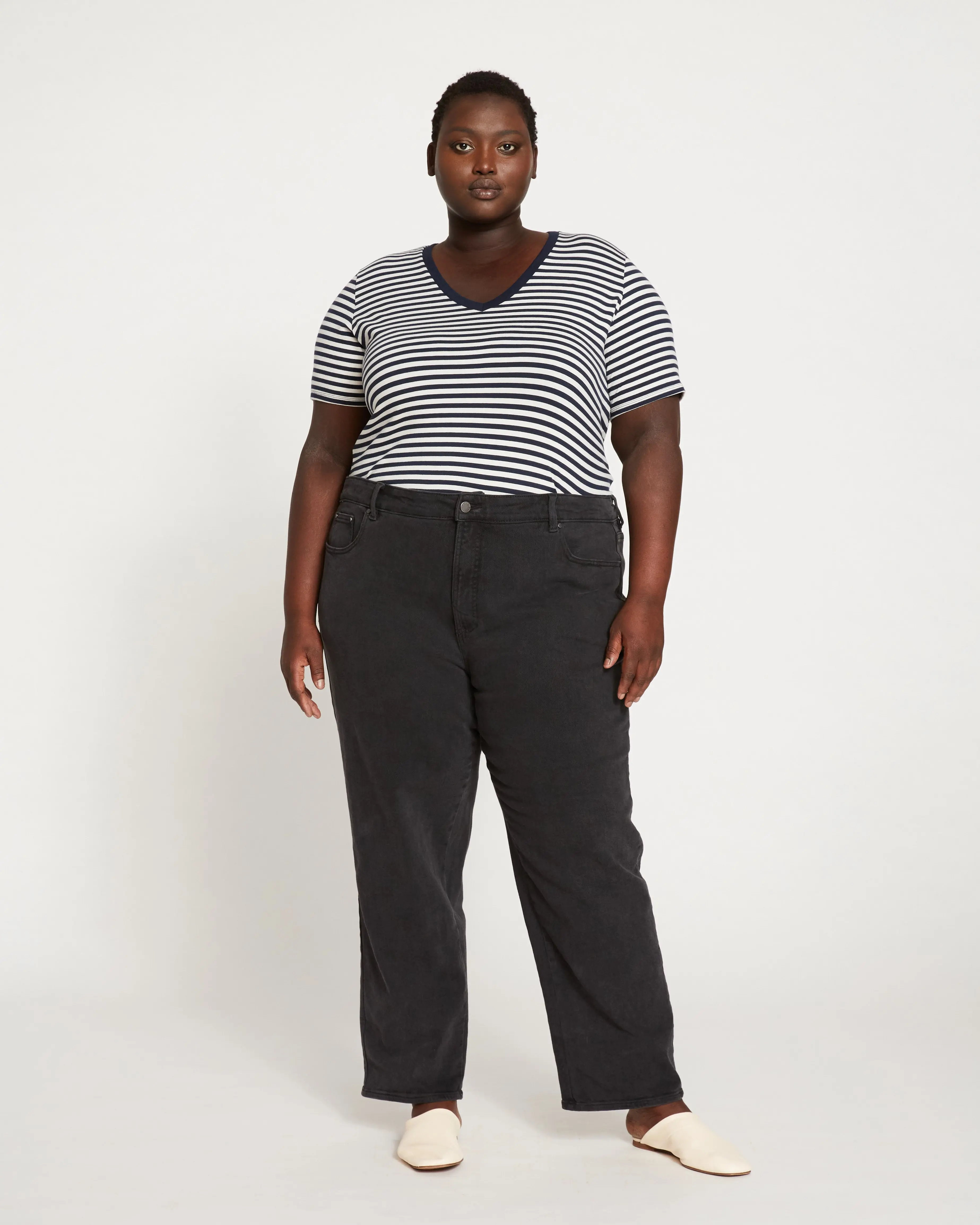 Women's Etta Jeans, Vintage '90s High Rise Loose Straight Fit in Washed Black Stretch Cotton-Rayon Denim, Bottoms, 90S Look, Stone Wash Jeans, Elastane, 90S Grunge