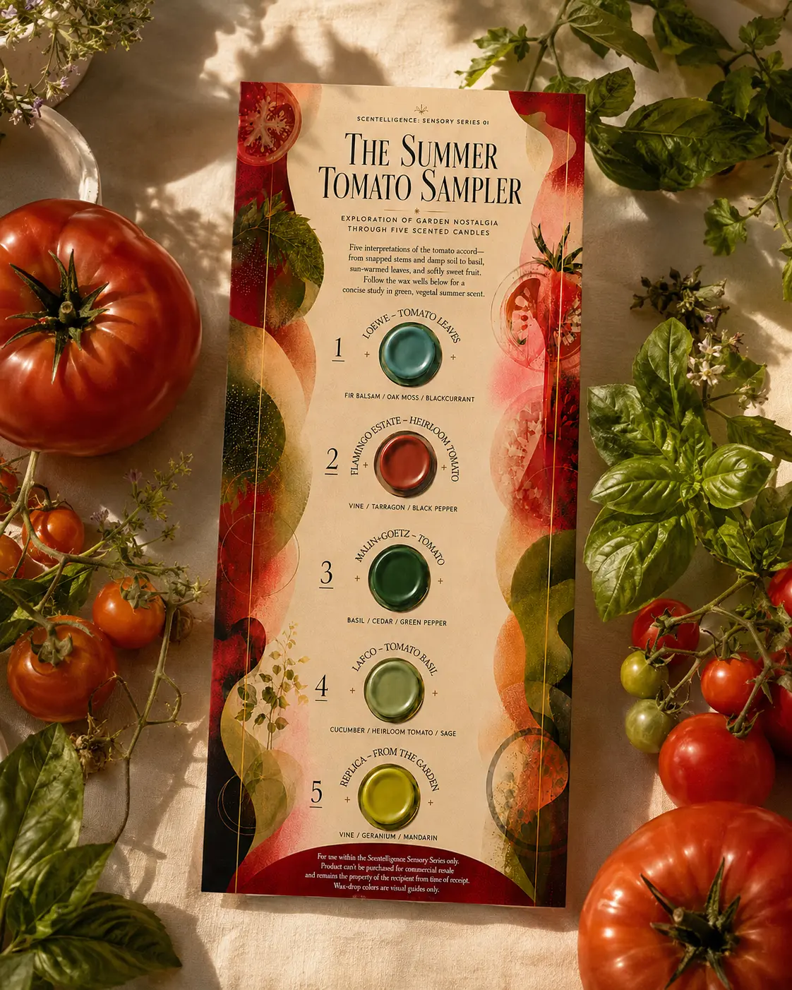 Scentelligence Summer Tomato Candle Sampler — 5 Luxury Scent Discovery Card