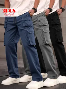3-Pack Men's Stylish Overalls In Lightweight Polyester With a Casual Fit, Multiple Pockets, and a Drawstring Waist for Spring/fall. Perfect for Spring/fall Wear | Drawstring Waistband | Smooth Textured Fabric, Sporty Casual Pants