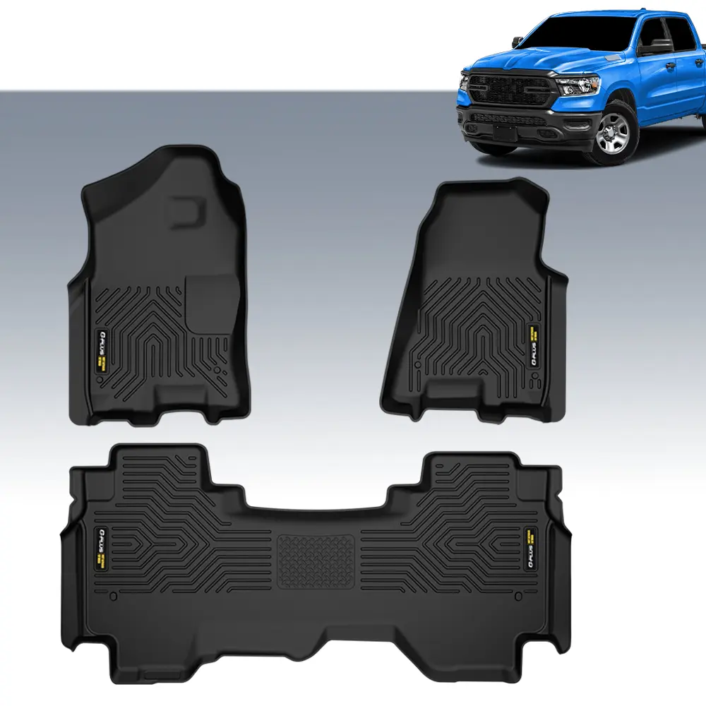CROSSDESIGN All-Weather TPE Truck Floor Mats - Waterproof  Protectors, Automotive Car Accessories for 19-24 Dodge Ram 1500 Classical, 12-18 Dodge Ram 1500 Crew Cab & Quad Cab, Accessories for Car