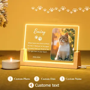 Personalized Pet Memorial Plaques for Loss of Dog Custom Dog Night Lights Pet Loss Gifts in Memory of Pets Memorial Picture Frames, Custom Light-Up Pet Memorial Plaque, Personalized Sympathy Gift for Pet Loss