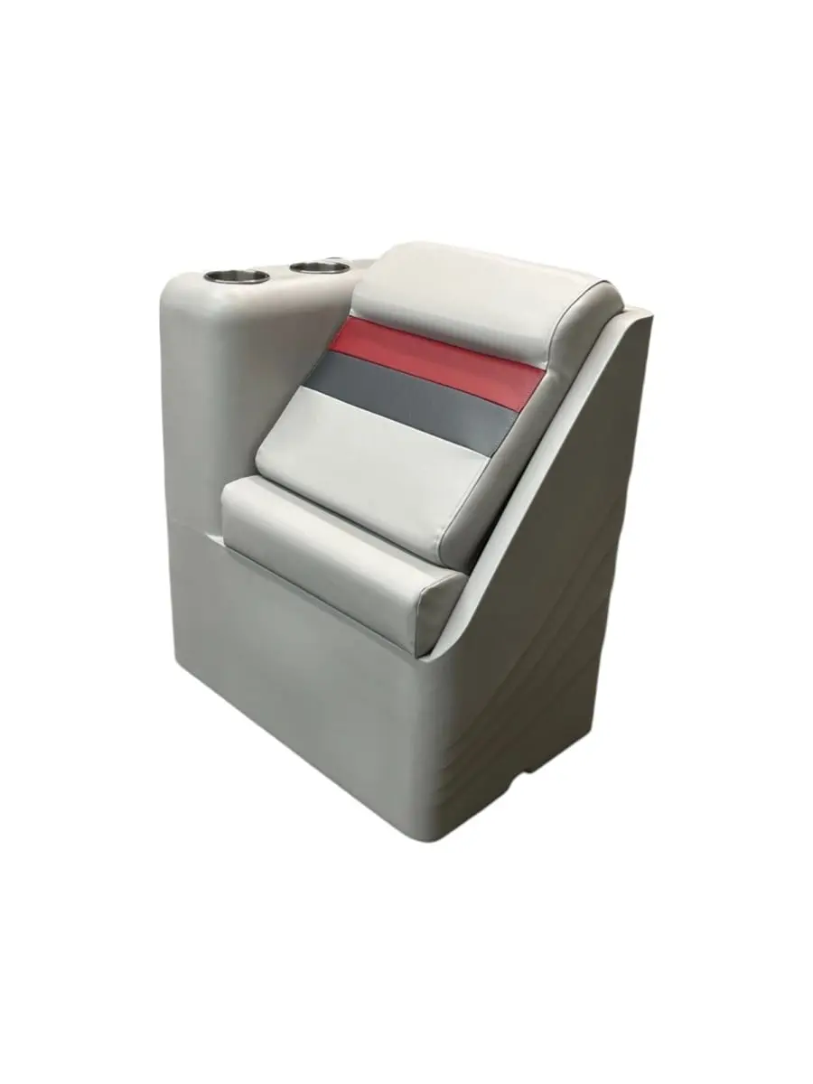 Horizon 3017-ABEC Premium Series Left Radius Lean-Back Sofa, 25.5 in., Gray, Red & Charcoal, 28 oz Marine Grade Vinyl, Stainless Steel & Plastic Pontoon Indoor Furniture, 30"H X 25.5"W X 16.5"D