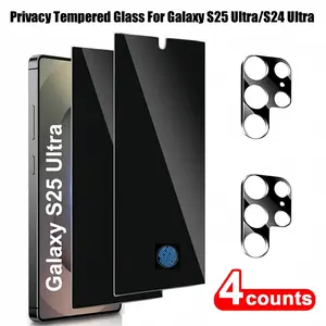 4 IN 1 Privacy Tempered Glass Film Screen Protector for Samsung Galaxy S25 Ultra S24 Ultra 5g, Anti-Spy, Fingerprint Unlock, 9h Hardness