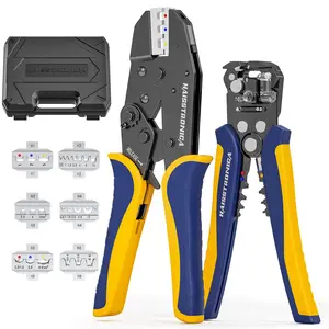 haisstronica 6 in 1 Crimping Tool Kit and Wire Stripper, Ratcheting Wire Crimper with 6 PCS Interchangeable Dies for Heat Shrink,Non-Insulated,Ferrule,Open Barrel,Insulated Connectors, men tool gifts,Father's Day Gift multi  tool