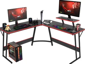 BestOffice L Shaped Desk Corner Gaming Desk Computer Desk with Large Desktop Studying and Working and Gaming for Home and Work Place,White Dual Monitor Stand Adjustable Height Table