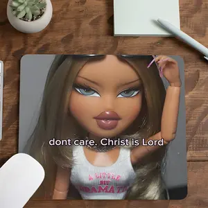 Funny Christian Quote Sassy Meme Mouse Pad, Hot Cartoon Doll Square Desk Mat, Desktop Protective Pad, Washable Rubber Pad Non-Slip Lock Edge Multi-Size Mouse Pad Suitable For Home Office, Good Gift for Family and Friends