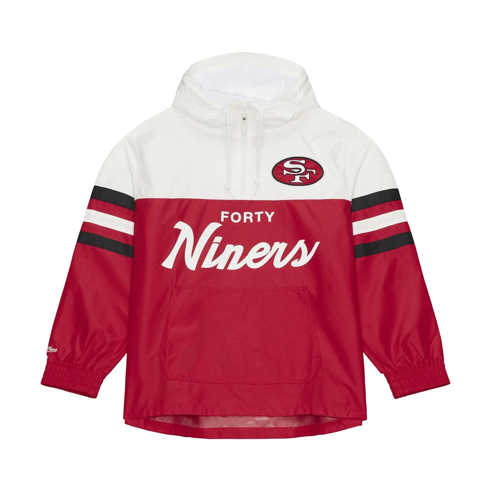 San Francisco 49ers Red Head Coach Lightweight Anorak Quarter-Zip Windbreaker, NFL, Mitchell & Ness Throwback