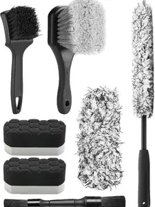 7PCS Car Wheel Cleaning Pro Kit, Tire Brush, Soft-bristled Rim Brush, Microfiber Flat Wheel Brush, Double-Ended Detailing Brush, Detailing Pads, Scratch-Free & Multipurpose