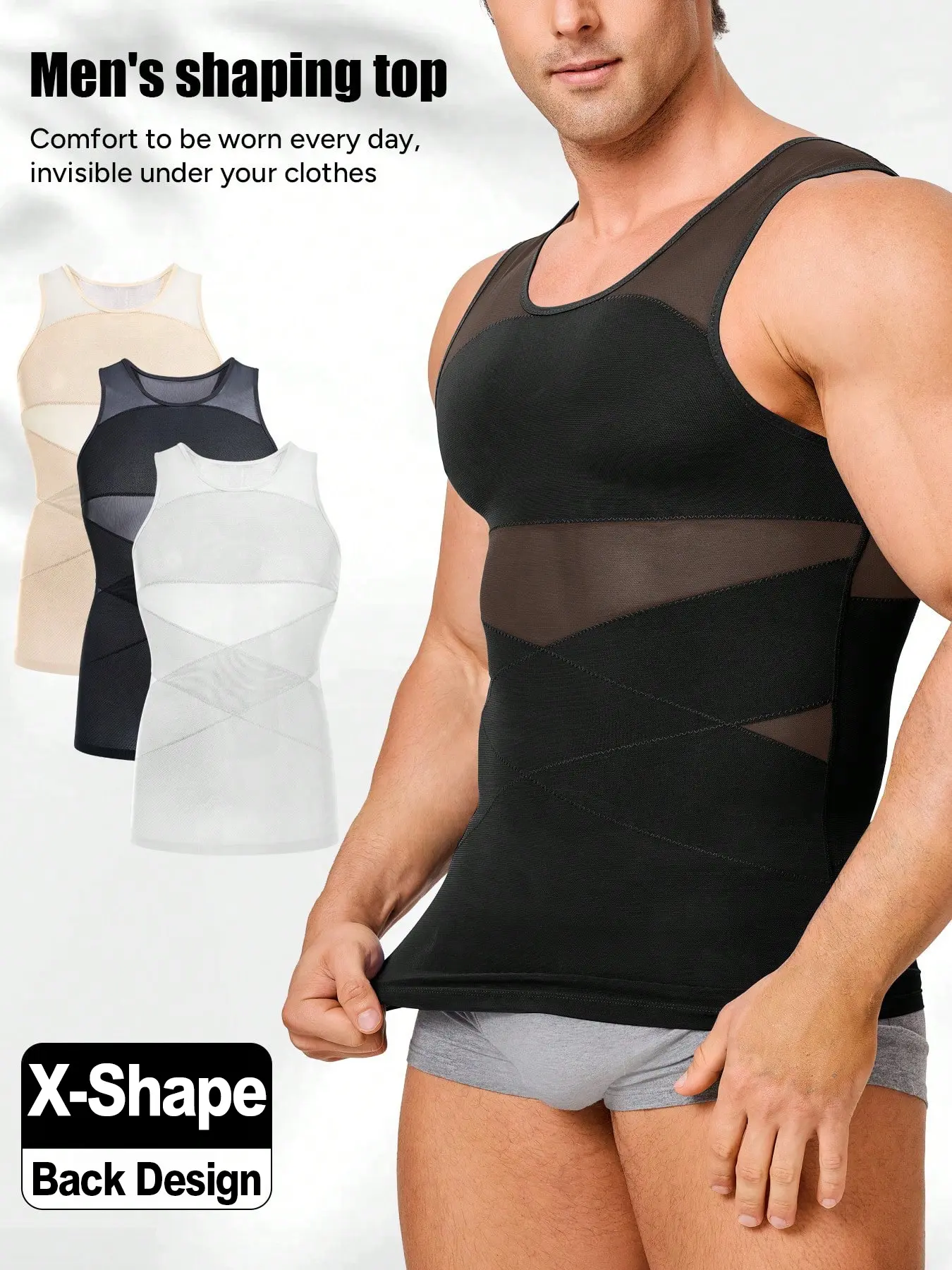 Men's Solid Seamless Tummy Control Shapewear - Sleeveless Compression Tank Top, Waist Shaper, Body Shaping Underwear Vest