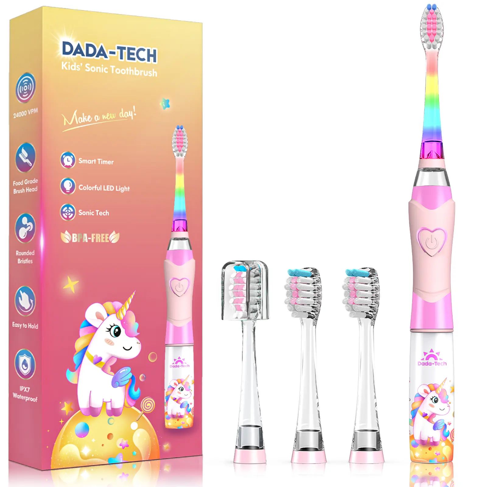 Dada-Tech Kids Electric Toothbrush with Timer Rainbow LED Light Age  2-4-8-12 make Brushing Fun,Sonic Battery Powered Toddler Toothbrush  children Vibrating Electric Toothbrush. - TikTok Shop