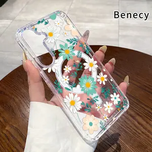 Magnetic Phone Case Supports Wireless Charging for  Samsung Galaxy S23 Ultra S24 Plus FE S25 S22+ Floral Whimsy Dream Pattern Non-Yellowing Shockproof Soft Silicone Transparent Acrylic Large Hole Cover