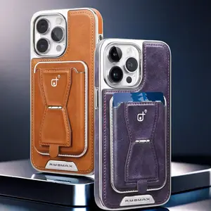 Compatible with Holder Phone Cases for iPhone 16 Pro Max/15/14/13 Men Business Leather Shockproof Cover NH13