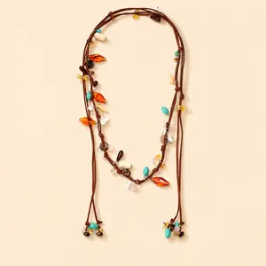 Colorful Beaded Statement Necklace, Handmade Knotted Boho Jewelry