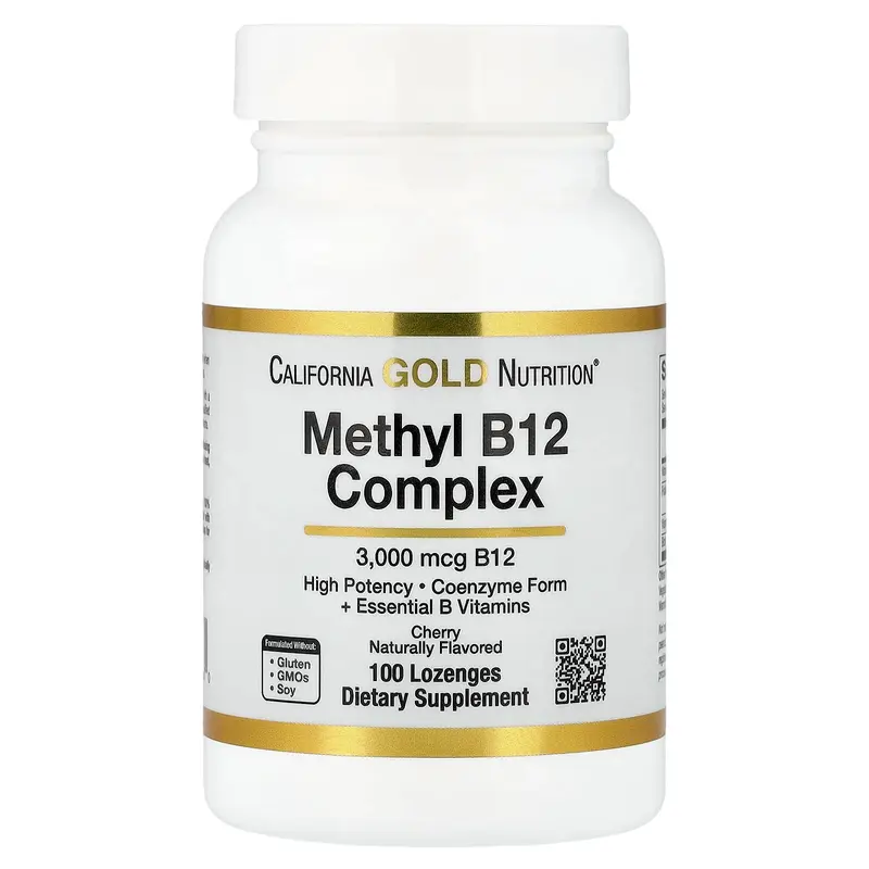 California Gold Nutrition Methyl B12 Complex with Folate, Biotin and Vitamin B6, Cherry, 100 Lozenges