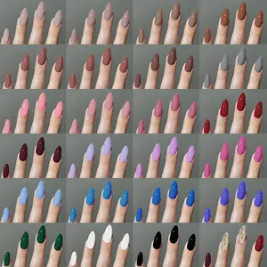 576pcs Long Almond Shape 3D Gel Nail Set, Nail Art, Flower Design, French Tips, Acrylic False Nails, Includes 4 Jelly Glue & 2 Nail Files