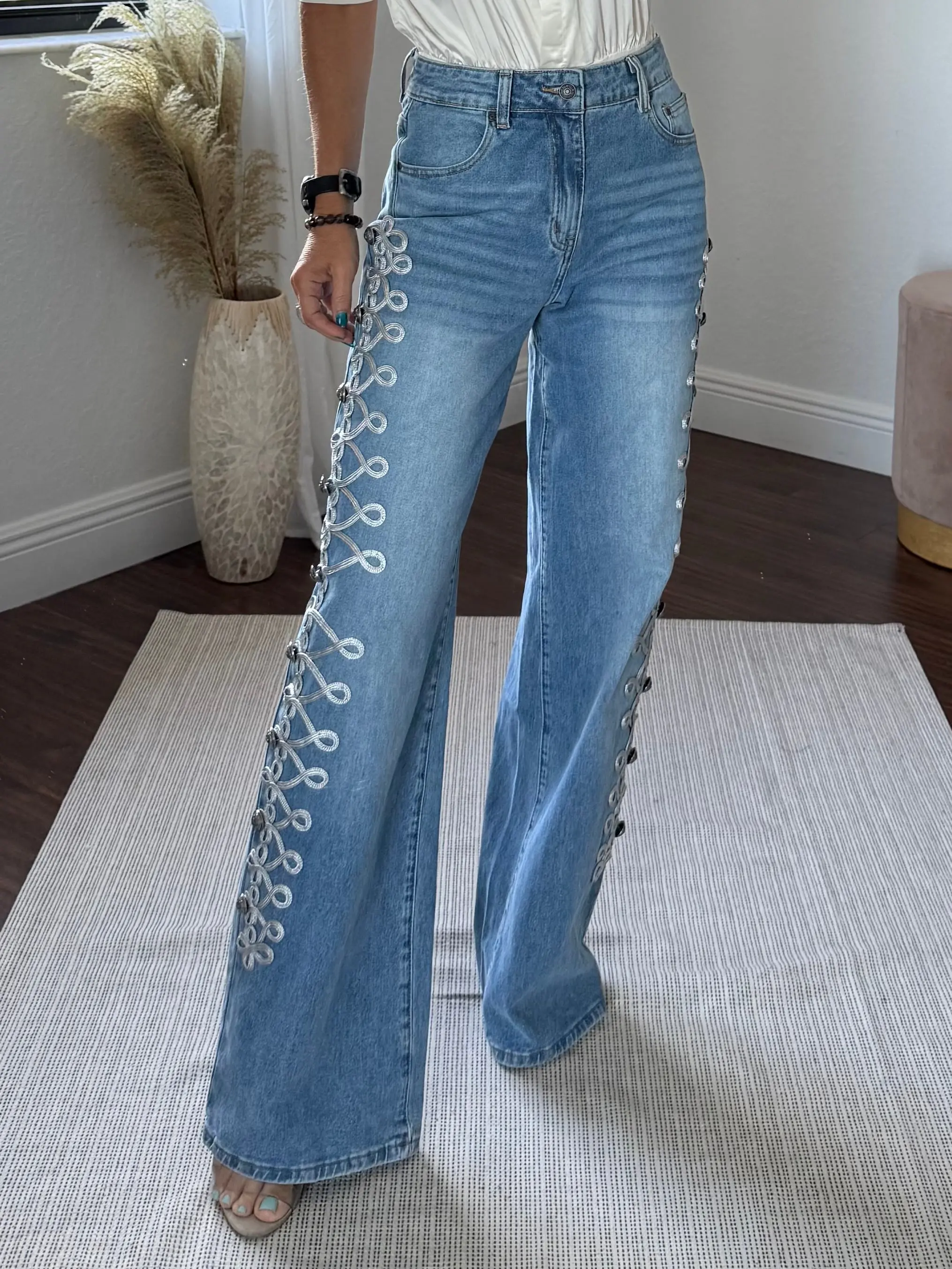 Blue   Napoleon Barrel Button Jeans